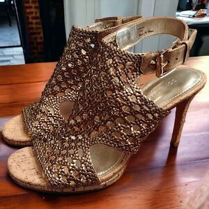 Donald J Pliner 'Sania' Woven Nappa Leather Heels, 7.5 M, Bronze/Gold Me…